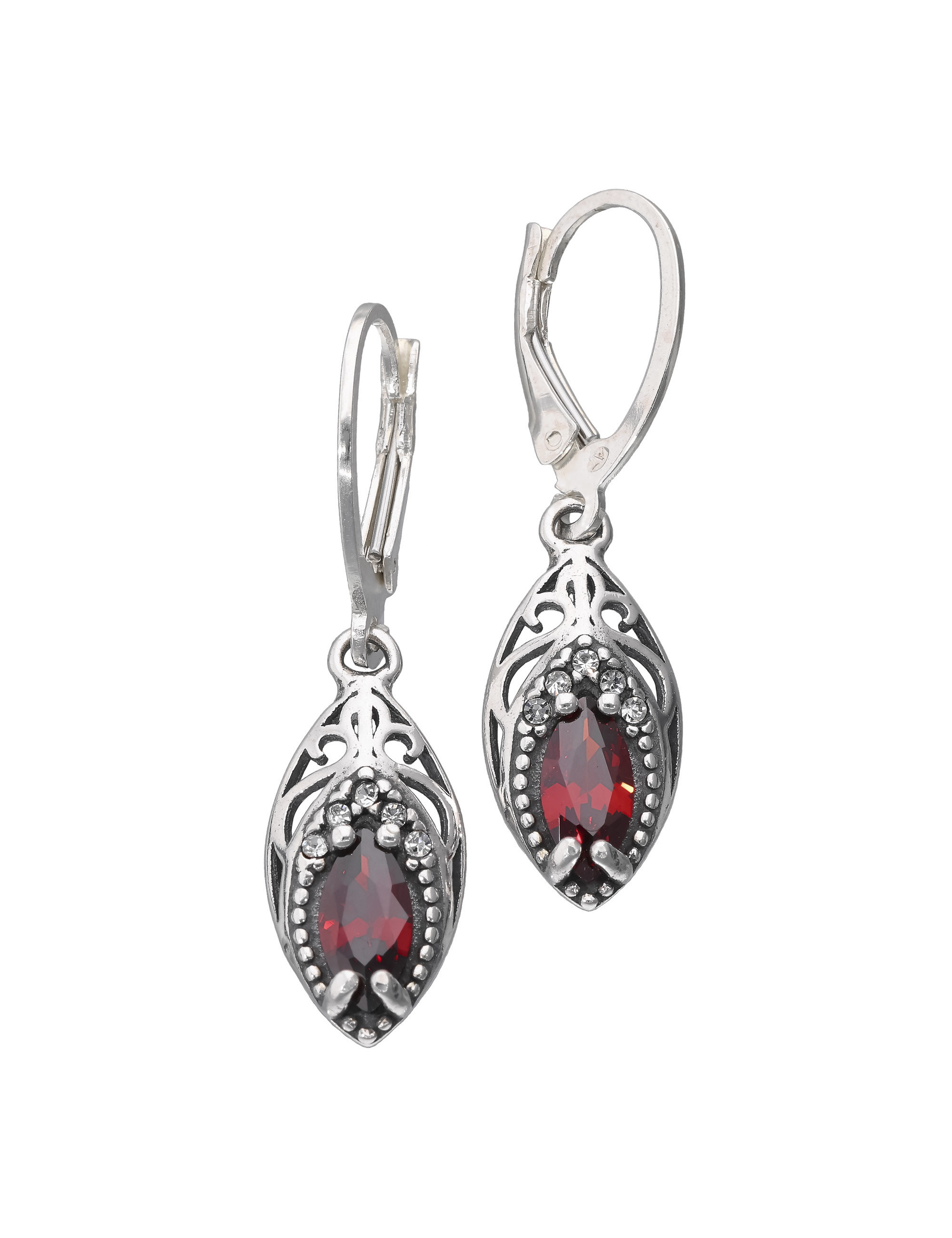 Kolczyki srebrne z czerwonym kamieniem – kobiecy blask | Sklep JubilerDukat.pl