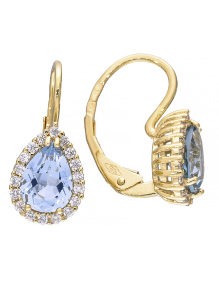 Złote kolczyki markizy z niebieską cyrkonią | JubilerDukat