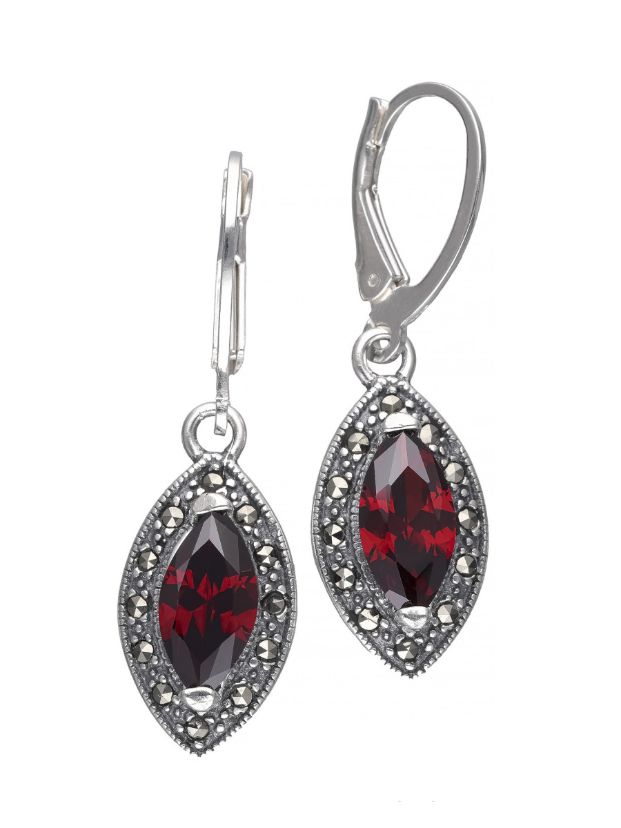 Eleganckie srebrne kolczyki z czerwoną cyrkonią |...