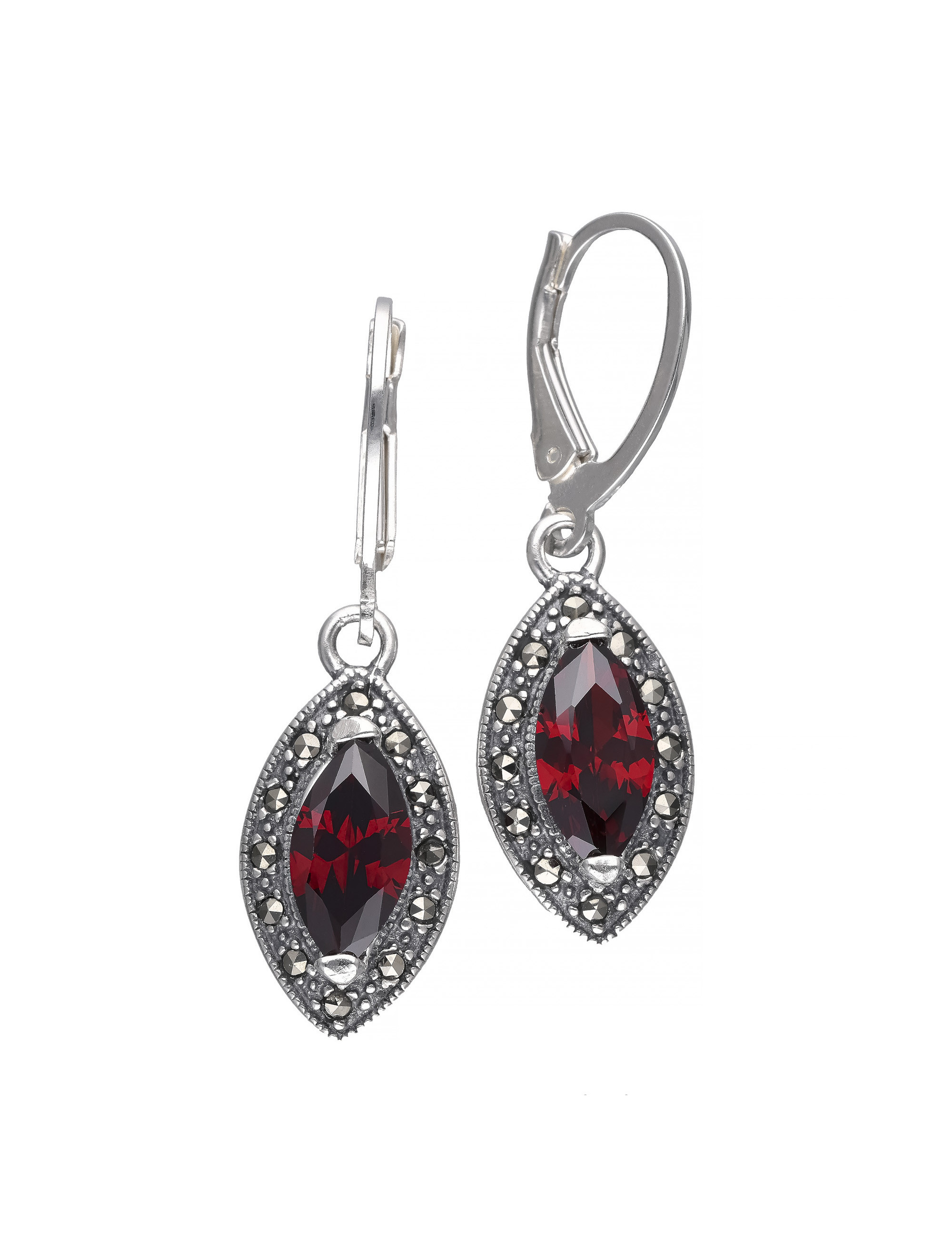 Eleganckie srebrne kolczyki z czerwoną cyrkonią | JubilerDukat