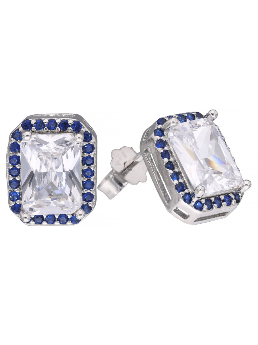 Srebrne kolczyki z białą i niebieską cyrkonią | JubilerDukat