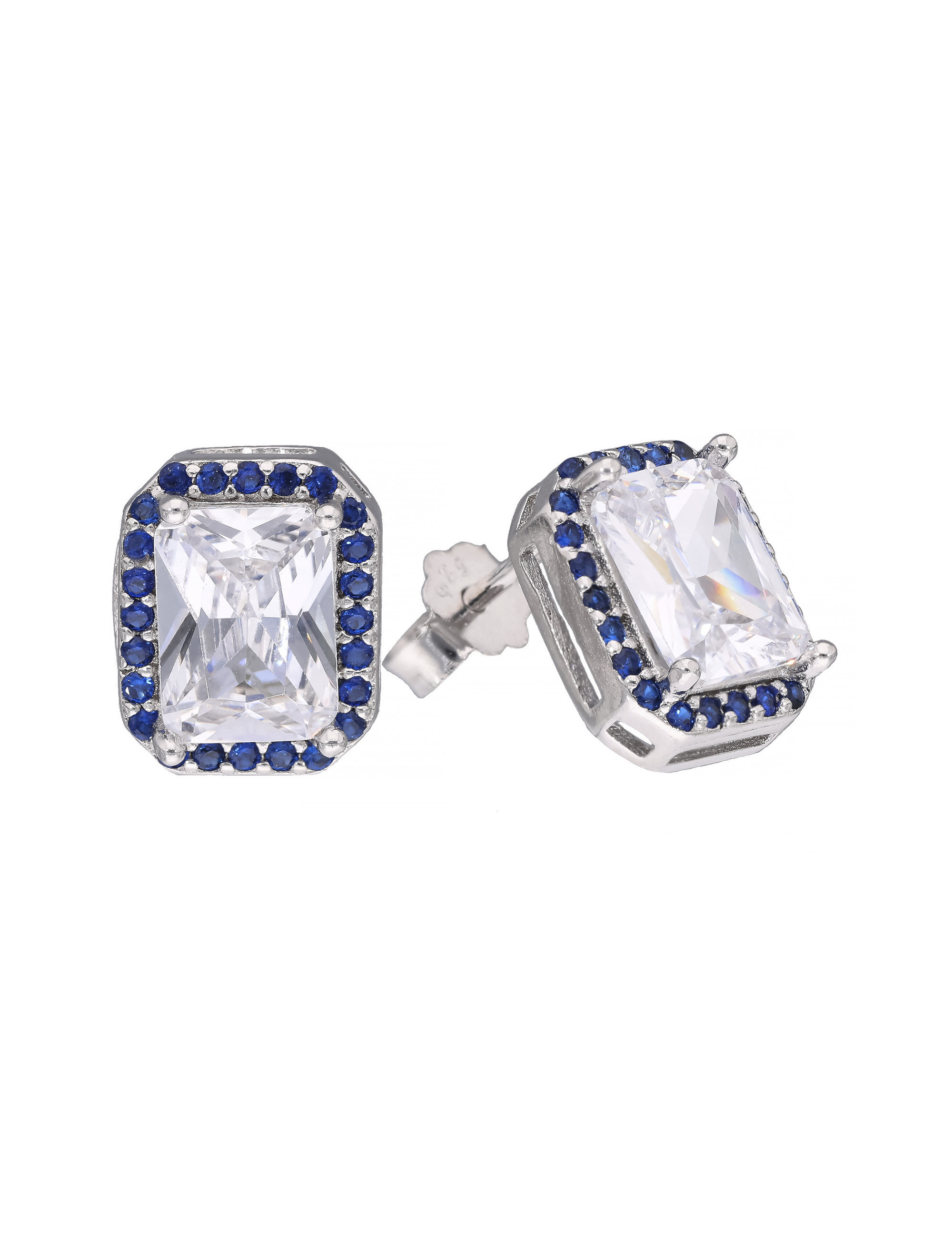 Srebrne kolczyki z białą i niebieską cyrkonią | JubilerDukat