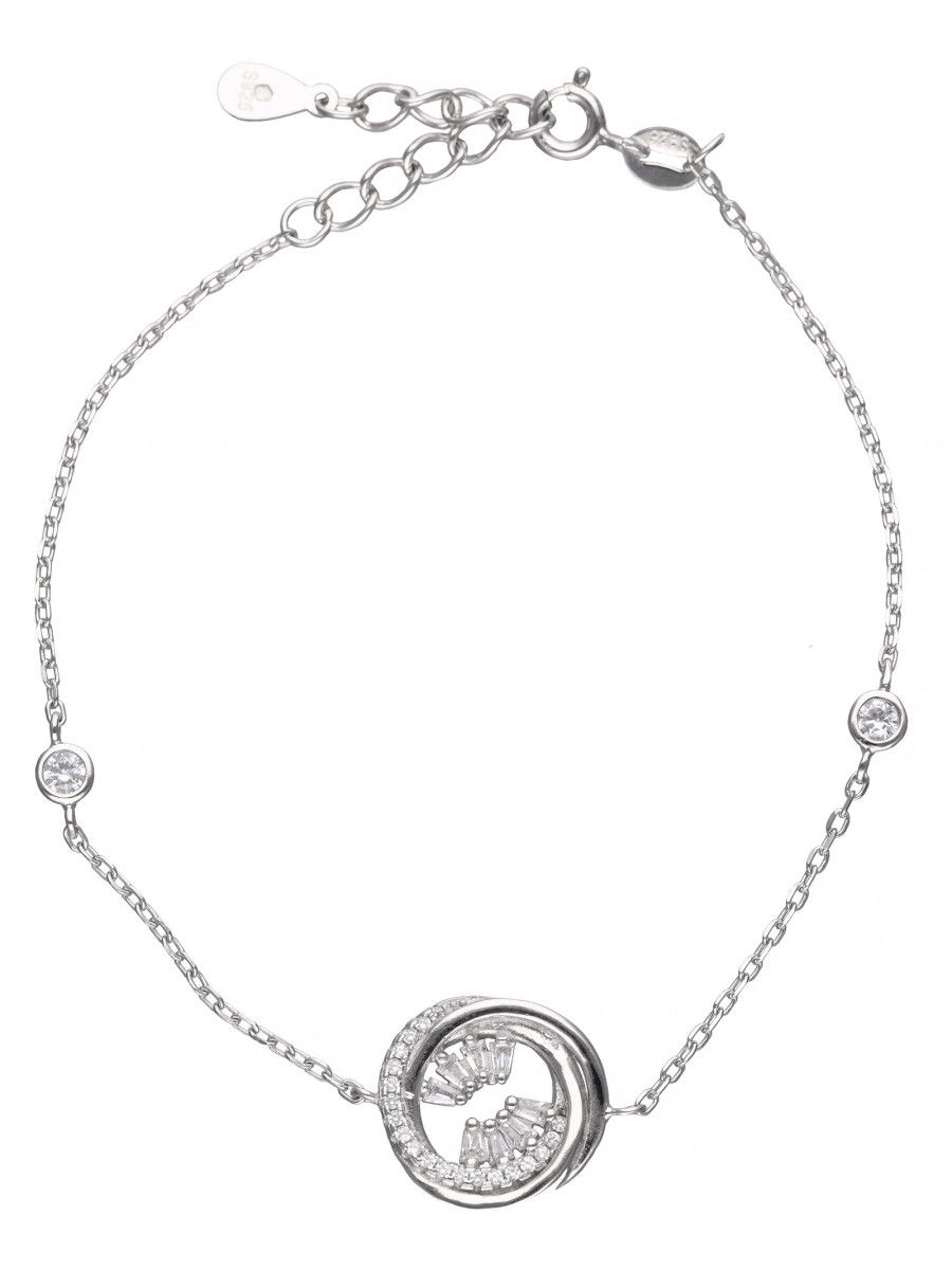 Elegancka srebrna bransoletka z cyrkoniami i okrągłym...