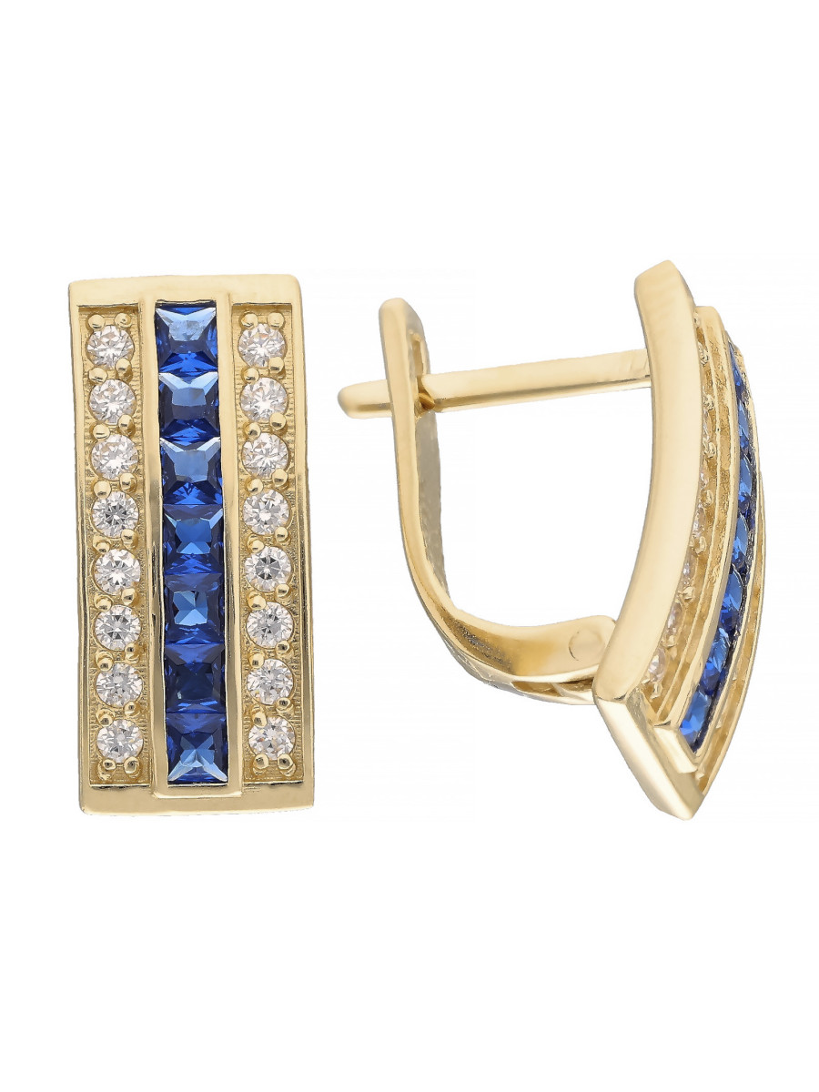 Złote kolczyki z niebieskimi cyrkoniami | JubilerDukat
