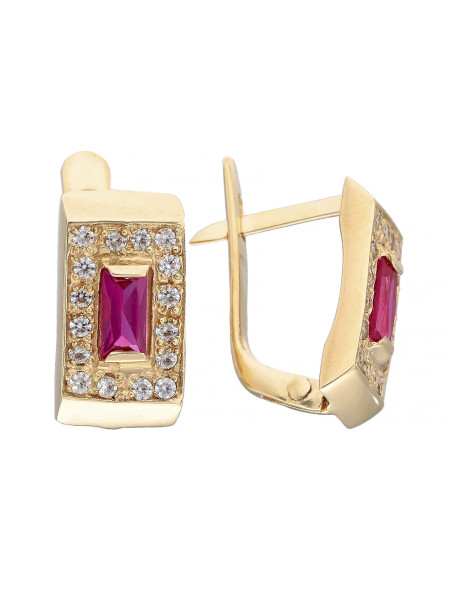 Eleganckie złote kolczyki z czerwoną cyrkonią | JubilerDukat