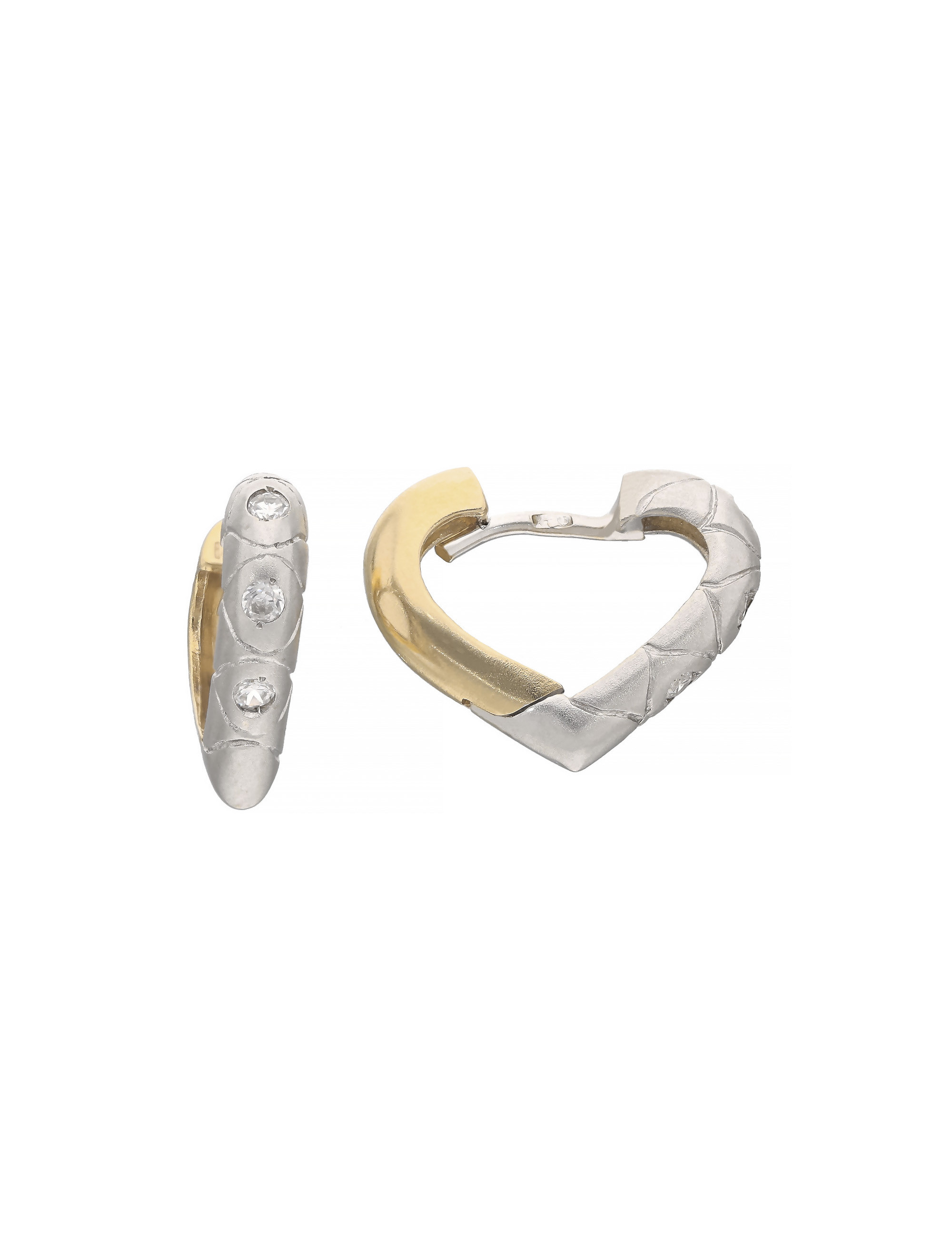 Złote kolczyki serce z cyrkoniami – żółte i białe złoto | JubilerDukat