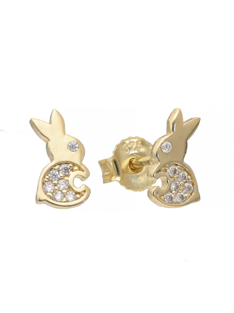 Złote kolczyki króliczki z cyrkoniami 9K | JubilerDukat