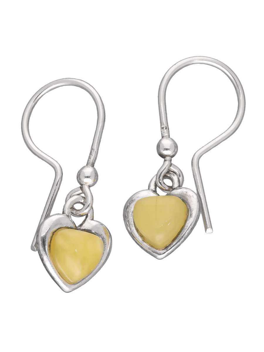 Srebrne kolczyki serca z bursztynem | JubilerDukat