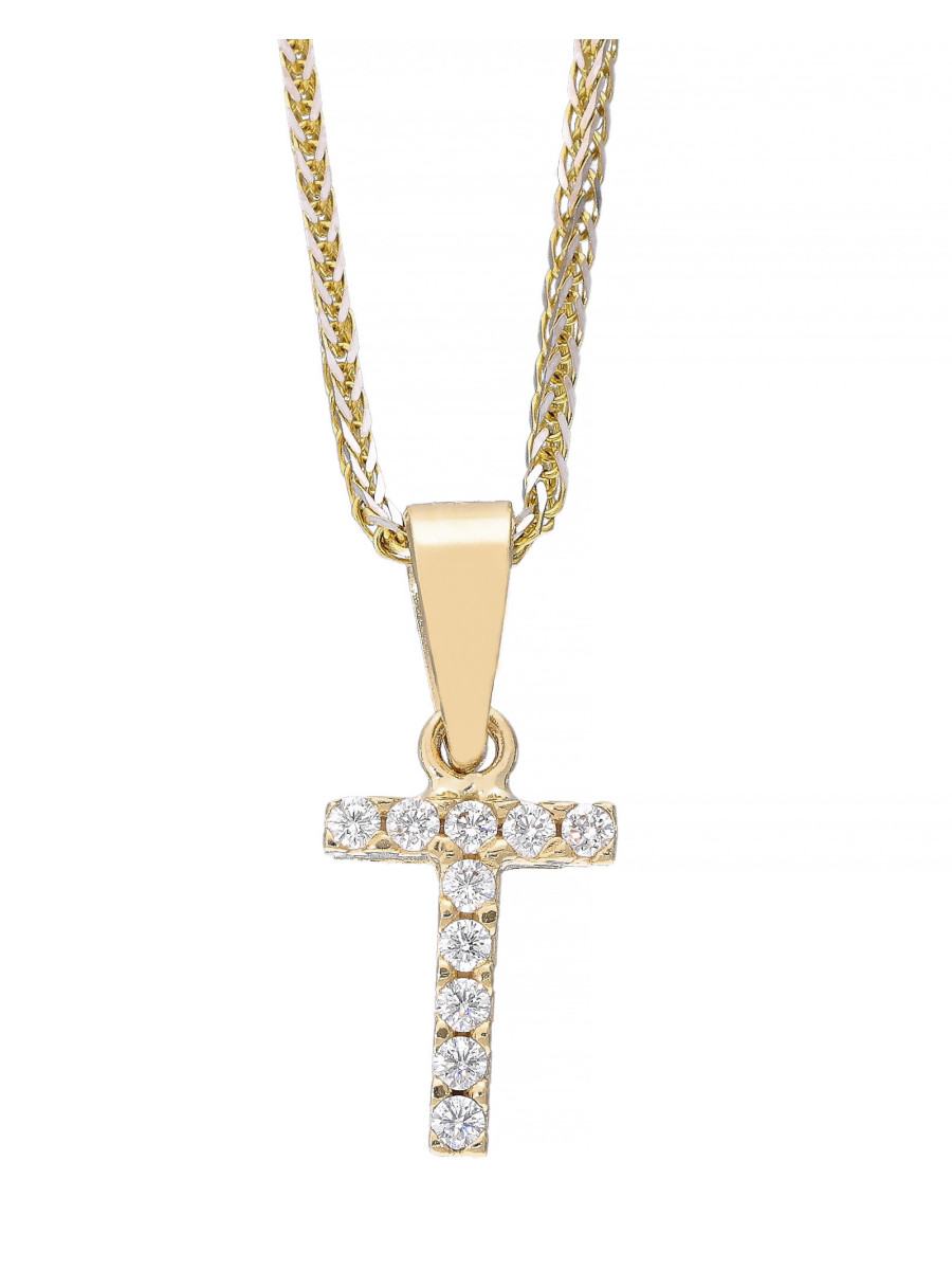 Złota zawieszka litera T z cyrkoniami – personalny akcent...