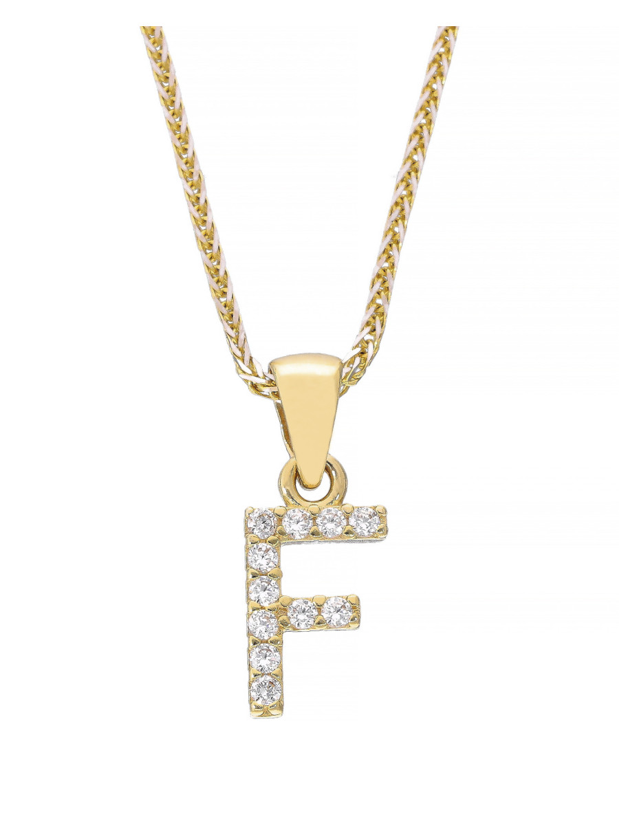 Złota zawieszka litera F z cyrkoniami – personalny akcent...