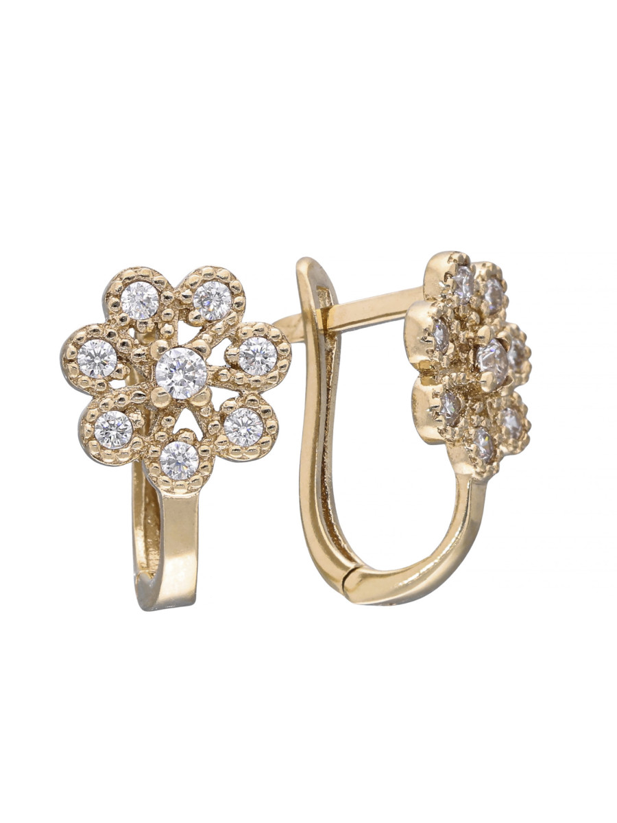 Złote kolczyki kwiatuszki z cyrkoniami 9k – subtelny...