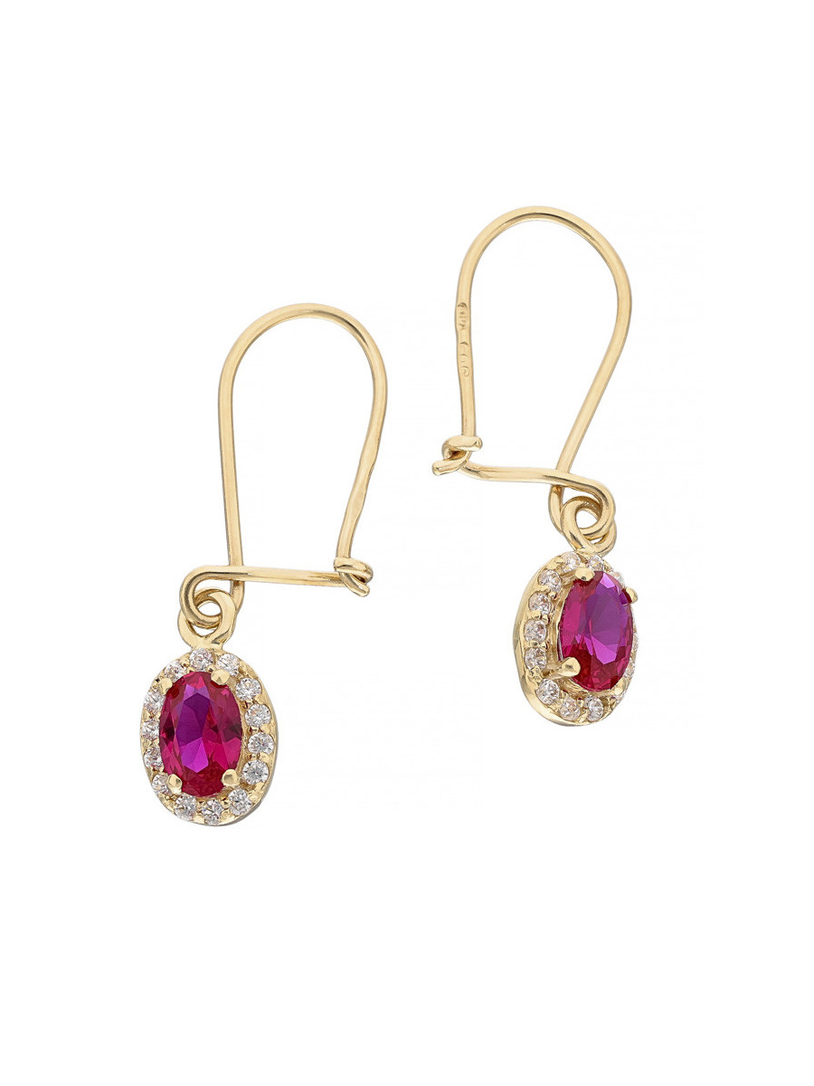 Kolczyki złote wiszące – rubin syntetyczny, klasyczna...
