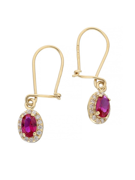 Kolczyki złote wiszące – rubin syntetyczny, klasyczna elegancja | JubilerDukat