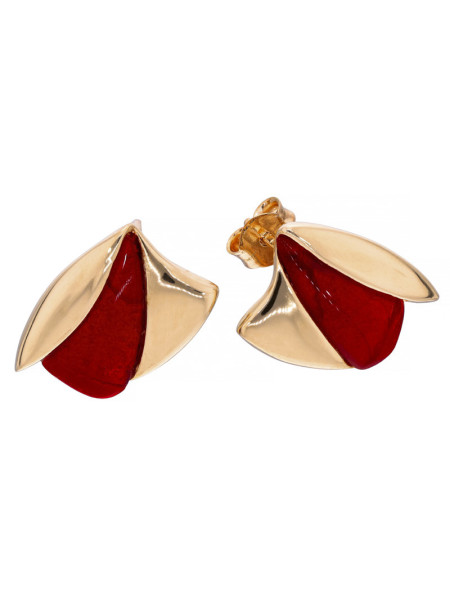 Złote kolczyki wkrętki z czerwonym akcentem – eleganckie | JubilerDukat