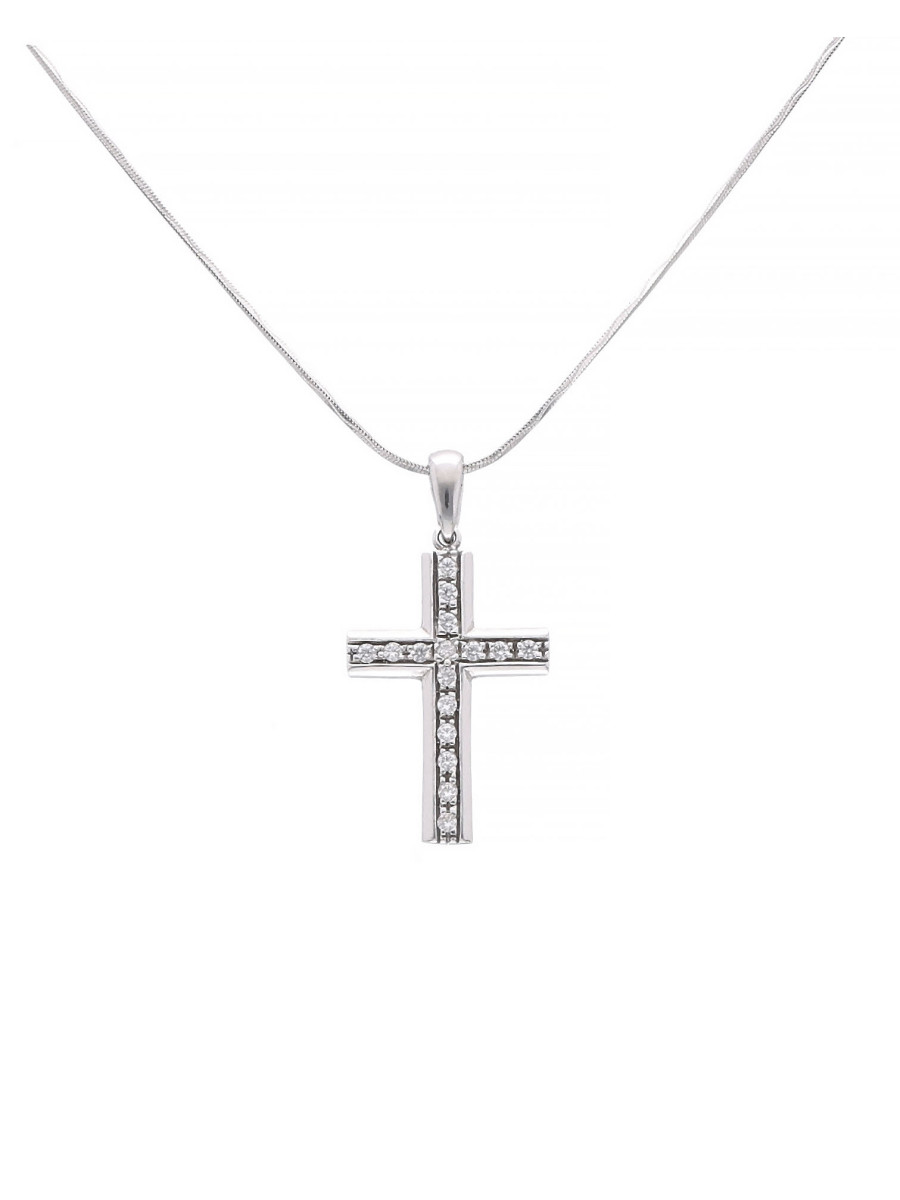 Krzyżyk biało-złoty z cyrkoniami – nowoczesny | JubilerDukat