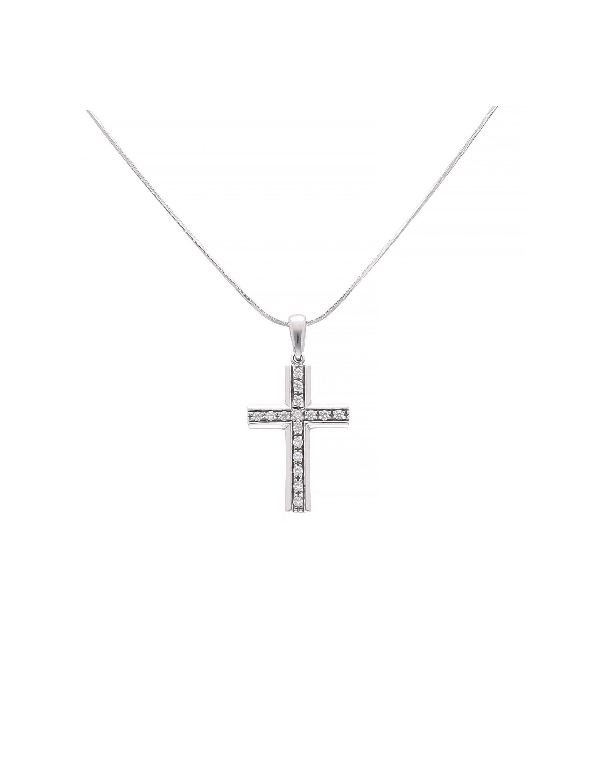 Krzyżyk biało-złoty z cyrkoniami – nowoczesny | JubilerDukat