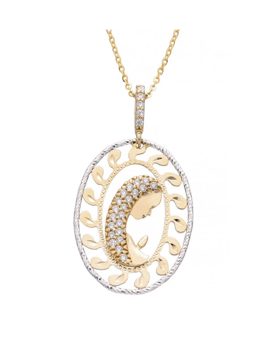 Złoty medalik z cyrkoniami i białym złotem - Maryja |...