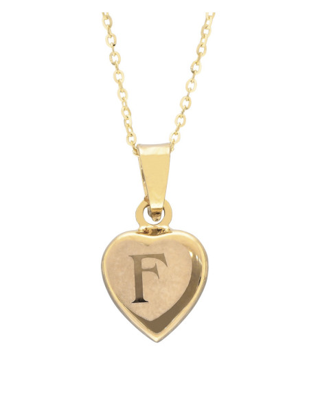 Złota zawieszka serce z literą F – elegancki grawer | JubilerDukat