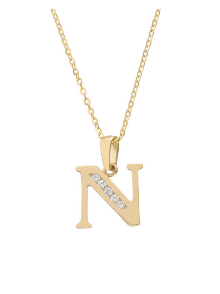 Złota zawieszka litera N – inicjał z cyrkoniami | JubilerDukat