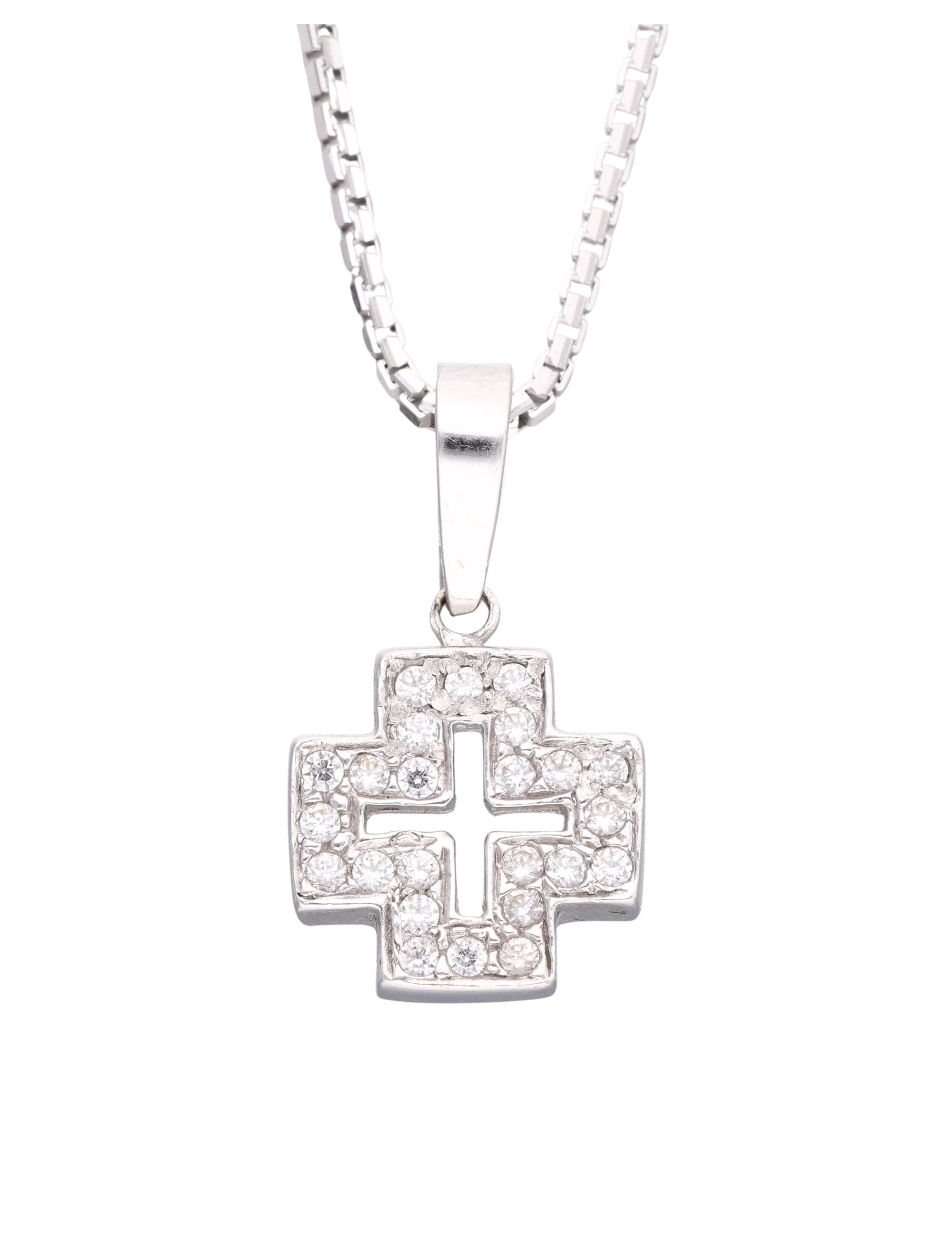 Krzyżyk z białego złota z cyrkoniami