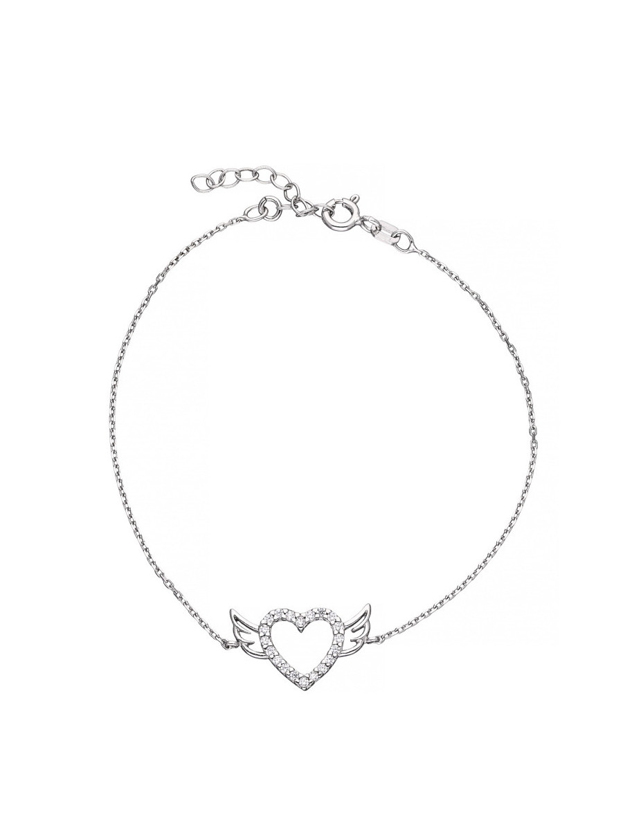 Bransoletka srebrna serce ze skrzydłami z cyrkoniami |...