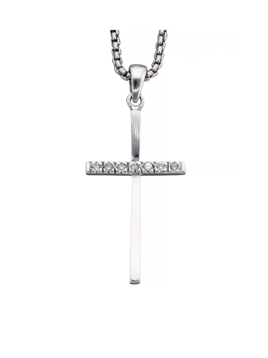 Krzyżyk z białego złota z cyrkoniami