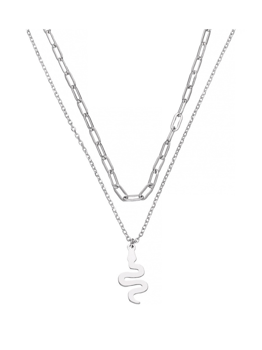 Srebrny podwójny naszyjnik z wężem
