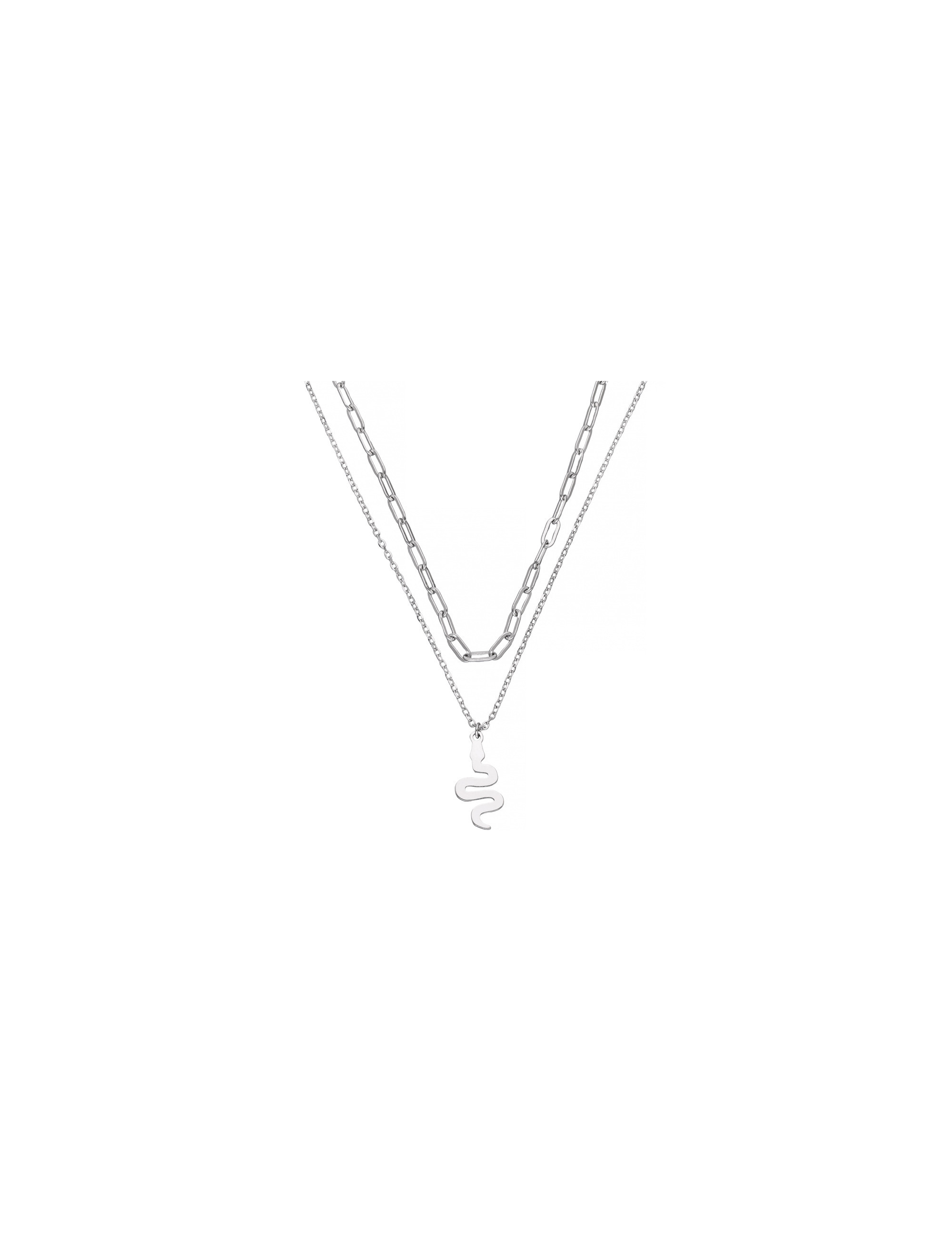 Srebrny podwójny naszyjnik z wężem