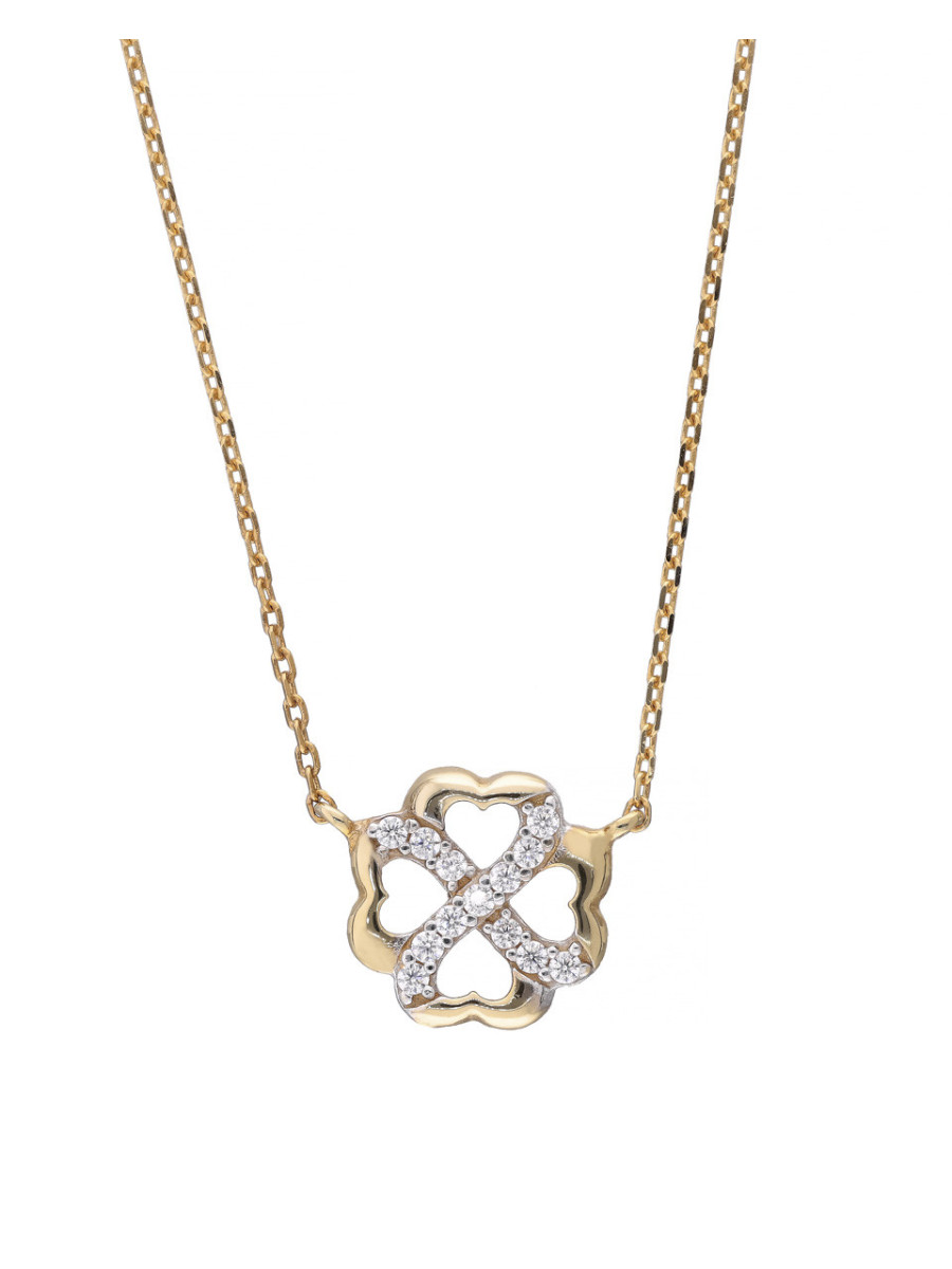 Celebrytka koniczynka z cyrkoniami – złoty naszyjnik na...