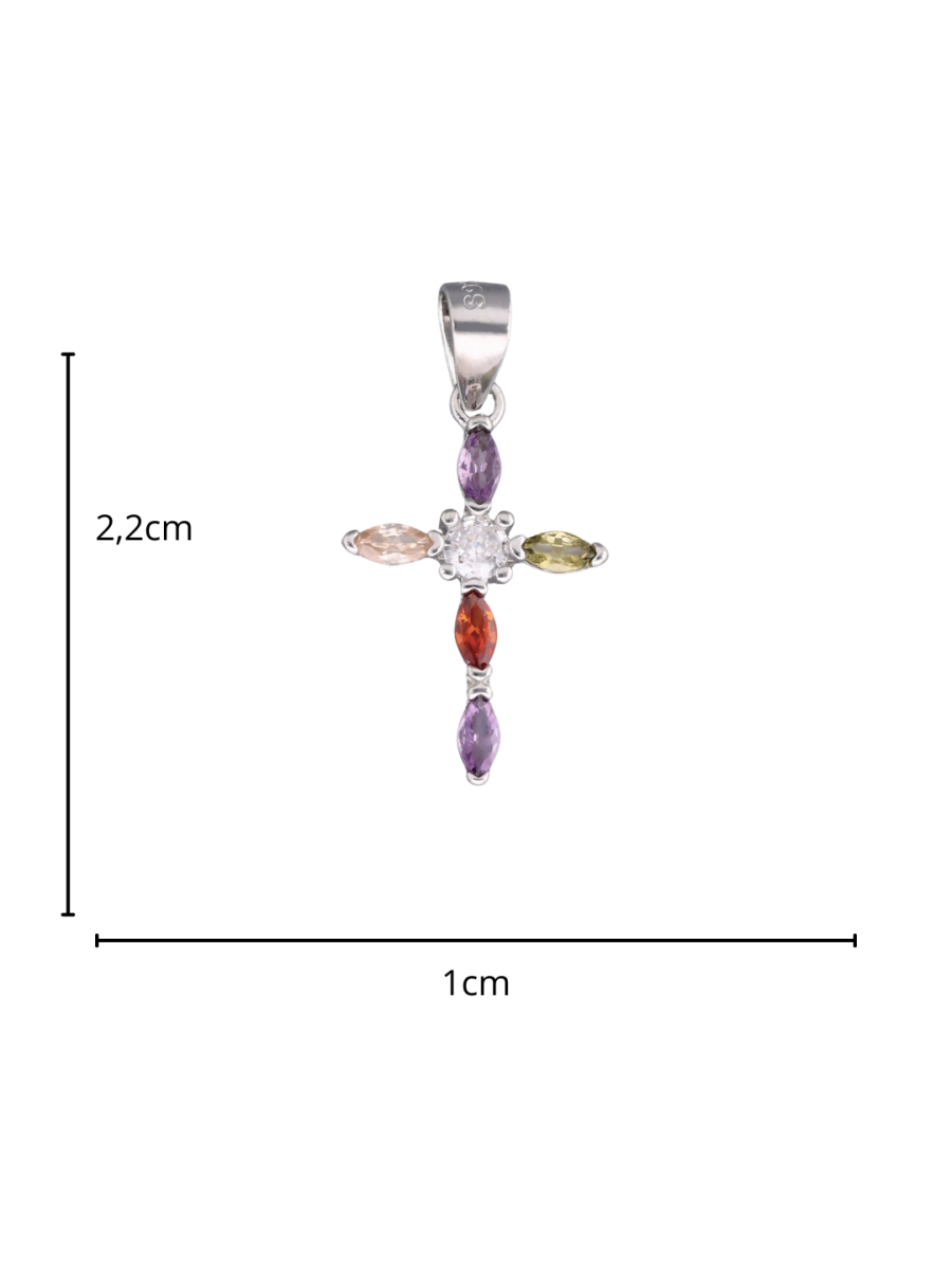 Srebrny krzyżyk z kolorowymi kamieniami