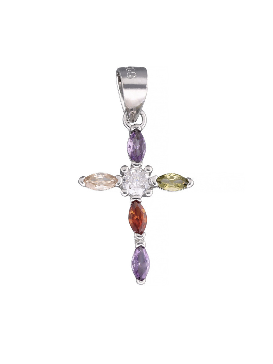 Srebrny krzyżyk z kolorowymi kamieniami