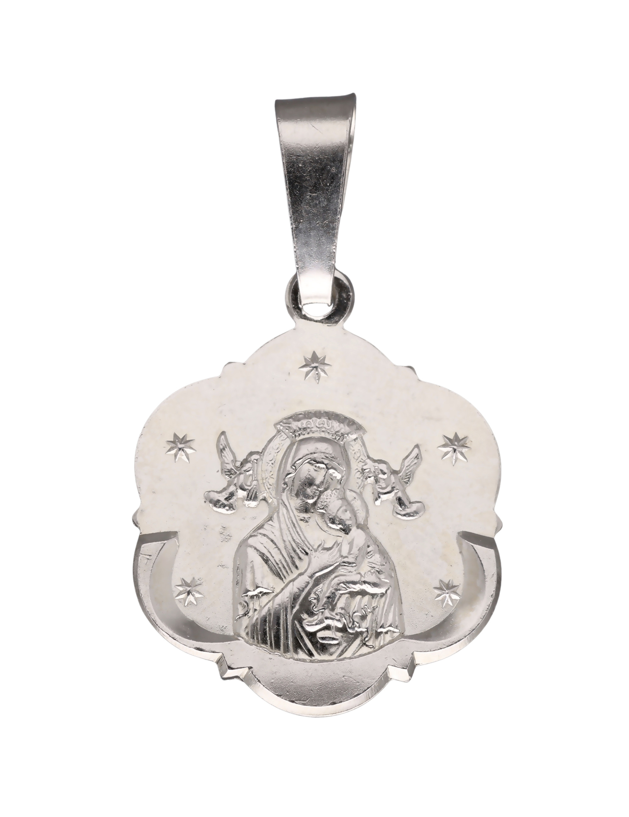 Srebrny medalik z Matką Boską