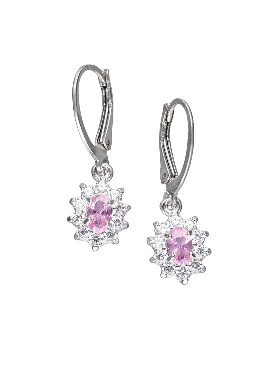 Srebrne kolczyki markizy z różową cyrkonią